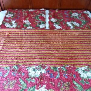 Waverly Set of 2 Pillow Shams & Quilt 87x87 Floral Butterflies Magnolia Cottage